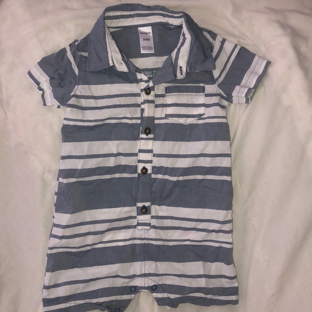 Blue and white button up one piece